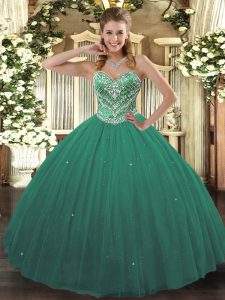 Turquoise Sleeveless Beading Floor Length Sweet 16 Dress