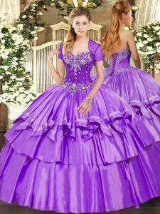 Lavender Lace Up Sweetheart Beading and Ruffled Layers 15 Quinceanera Dress Organza and Taffeta Sleeveless
