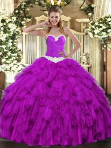 Exquisite Purple Sleeveless Appliques and Ruffles Floor Length Quinceanera Gown