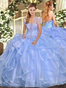 Edgy Floor Length Ball Gowns Sleeveless Light Blue Quinceanera Dresses Lace Up