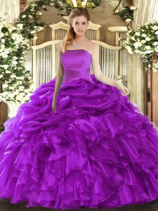 Floor Length Ball Gowns Sleeveless Purple Quinceanera Dress Lace Up