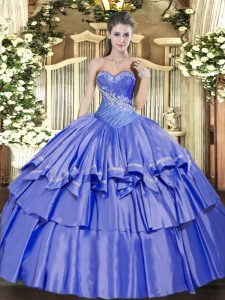 Ball Gowns Vestidos de Quinceanera Blue Sweetheart Organza and Taffeta Sleeveless Floor Length Lace Up