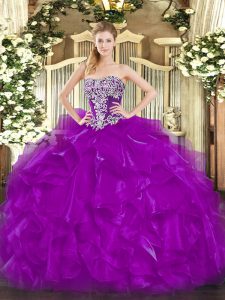 Organza Sleeveless Floor Length Quinceanera Gowns and Beading and Ruffles