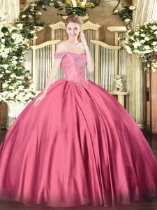 Custom Design Sleeveless Satin Floor Length Lace Up Ball Gown Prom Dress in Hot Pink with Beading