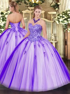 Artistic Sweetheart Sleeveless Tulle Quinceanera Gown Appliques Lace Up