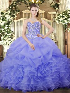 Romantic Lavender Sleeveless Beading and Ruffles and Pick Ups Floor Length Sweet 16 Dresses