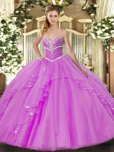 Sexy Lilac Sweetheart Lace Up Beading and Ruffles Sweet 16 Quinceanera Dress Sleeveless