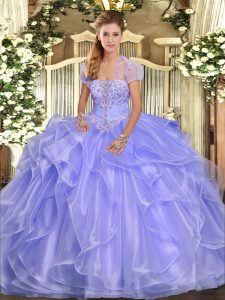 Floor Length Lavender 15 Quinceanera Dress Strapless Sleeveless Lace Up