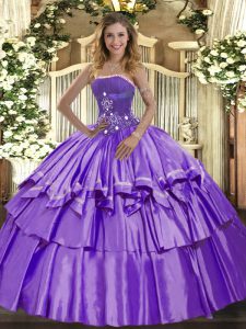 Custom Made Lavender Organza and Taffeta Lace Up Quinceanera Dresses Sleeveless Floor Length Beading and Ruffled Layers