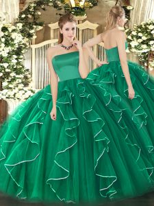 Ball Gowns 15 Quinceanera Dress Dark Green Strapless Tulle Sleeveless Floor Length Zipper