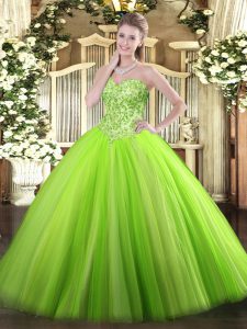 Super Ball Gowns Appliques 15th Birthday Dress Lace Up Tulle Sleeveless Floor Length
