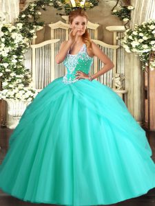 Apple Green Sleeveless Tulle Lace Up 15th Birthday Dress for Military Ball and Sweet 16 and Quinceanera