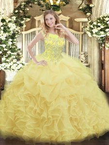 Sleeveless Zipper Floor Length Beading and Ruffles Sweet 16 Dress