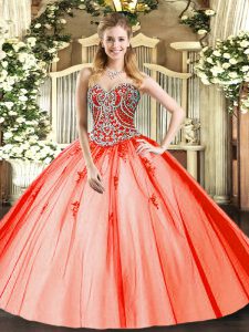 Sweetheart Sleeveless Lace Up Quinceanera Gowns Orange Red Tulle