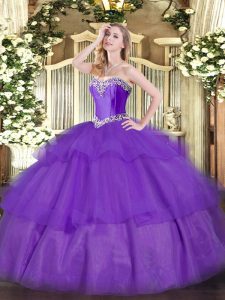 Beautiful Ball Gowns Vestidos de Quinceanera Lavender Sweetheart Tulle Sleeveless Floor Length Lace Up