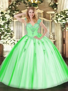 Dynamic V-neck Sleeveless Lace Up Sweet 16 Dresses Tulle