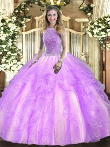Fashion Lavender Square Neckline Beading and Ruffles Quinceanera Dresses Sleeveless Lace Up