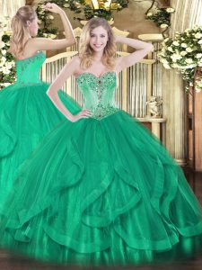 High Class Turquoise Sleeveless Tulle Lace Up 15th Birthday Dress for Sweet 16 and Quinceanera