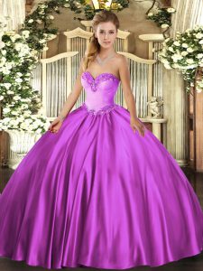 Fuchsia Sweetheart Lace Up Beading Quinceanera Gown Sleeveless