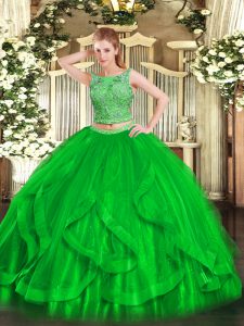 New Arrival Green Sleeveless Beading and Ruffles Floor Length Sweet 16 Dresses