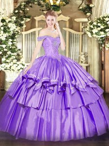 Traditional Lavender Sleeveless Organza and Taffeta Lace Up Sweet 16 Dresses for Military Ball and Sweet 16 and Quinceanera