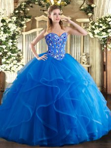 Decent Sleeveless Embroidery and Ruffles Lace Up 15th Birthday Dress