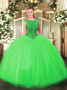 Sweet Green Sleeveless Tulle Zipper Ball Gown Prom Dress for Sweet 16 and Quinceanera