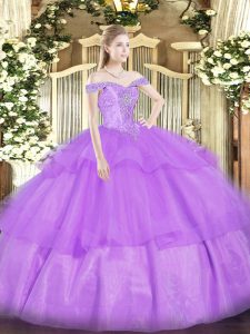 Fitting Organza Sleeveless Floor Length Sweet 16 Quinceanera Dress and Beading and Ruffled Layers