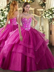 Custom Made Tulle Sleeveless Floor Length 15th Birthday Dress and Embroidery and Ruffled Layers