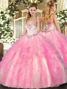 Sleeveless Lace Up Floor Length Beading and Ruffles 15th Birthday Dress