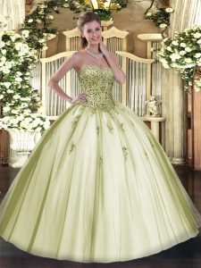 Perfect Beading Quinceanera Dresses Olive Green Lace Up Sleeveless Floor Length