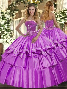 Lilac Sleeveless Beading and Ruffled Layers Floor Length Sweet 16 Dress
