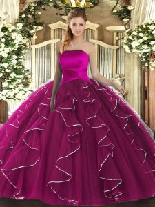 Customized Floor Length Ball Gowns Sleeveless Fuchsia Sweet 16 Quinceanera Dress Lace Up