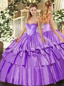 Flirting Lavender Ball Gowns Ruffled Layers Vestidos de Quinceanera Lace Up Organza and Taffeta Sleeveless Floor Length
