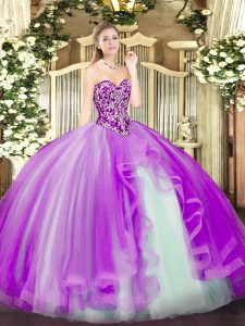 Floor Length Ball Gowns Sleeveless Lilac Quinceanera Gown Lace Up