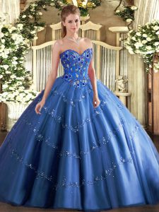 Enchanting Blue Sweetheart Lace Up Appliques and Embroidery Quinceanera Gowns Sleeveless