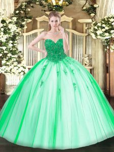 Fashionable Turquoise Sweetheart Lace Up Beading Quinceanera Gowns Sleeveless