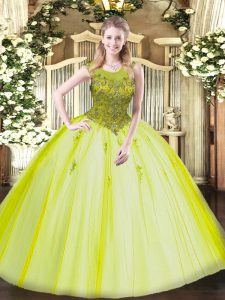 Yellow Green Scoop Neckline Beading 15 Quinceanera Dress Sleeveless Zipper