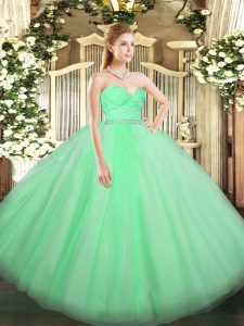 Edgy Apple Green Sweetheart Zipper Beading and Lace 15th Birthday Dress Sleeveless