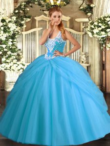Dramatic Tulle Sleeveless Floor Length 15th Birthday Dress and Beading and Pick Ups