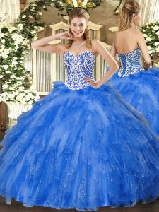 Sweetheart Sleeveless Lace Up Sweet 16 Quinceanera Dress Blue Tulle
