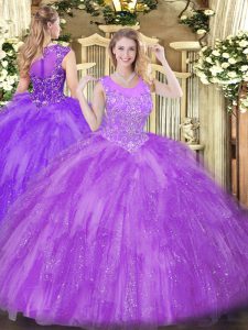 Floor Length Ball Gowns Sleeveless Lavender Quinceanera Gown Zipper
