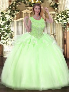 Eye-catching Beading Quinceanera Gown Yellow Green Zipper Sleeveless Floor Length