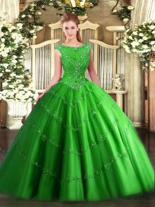 Stylish Floor Length Ball Gowns Sleeveless Green Vestidos de Quinceanera Zipper