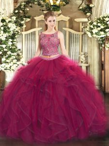Captivating Fuchsia Sleeveless Tulle Lace Up 15th Birthday Dress for Military Ball and Sweet 16 and Quinceanera