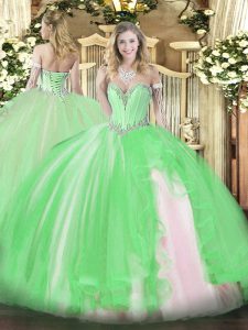 Super Sweetheart Neckline Beading and Ruffles 15 Quinceanera Dress Sleeveless Lace Up