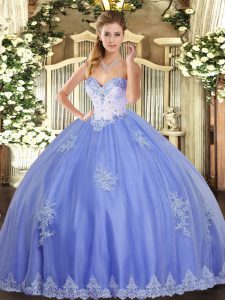 Classical Blue Lace Up Sweetheart Beading and Appliques 15 Quinceanera Dress Tulle Sleeveless