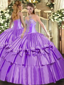 Beading and Ruffled Layers Ball Gown Prom Dress Lavender Lace Up Sleeveless Floor Length