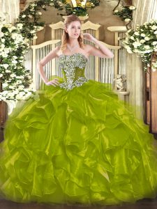 Floor Length Ball Gowns Sleeveless Olive Green Quinceanera Gowns Lace Up