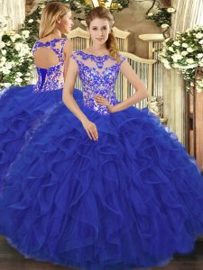 Royal Blue Sleeveless Organza Lace Up Quinceanera Gown for Sweet 16 and Quinceanera